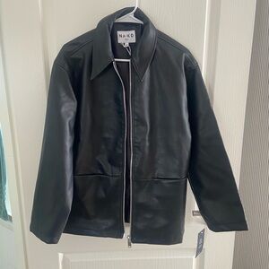 Na-kd Zip Detail PU leather jacket